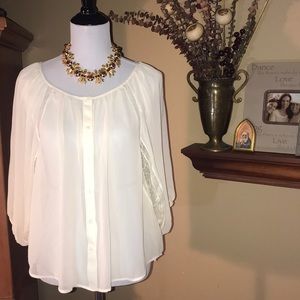 Sheer cream and lace blouse by Lauren Conrad